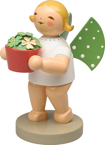 Angel with Lucky Clover, with Gold-Colored Four-leaf Clover
