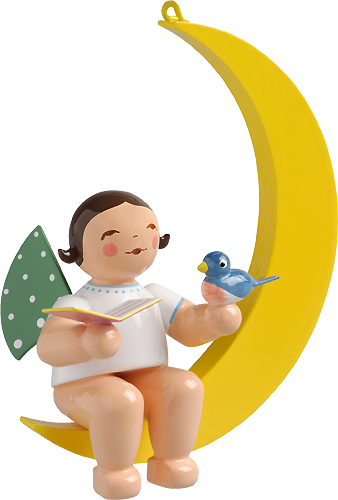 Angel with Songbook and Bird, in Moon